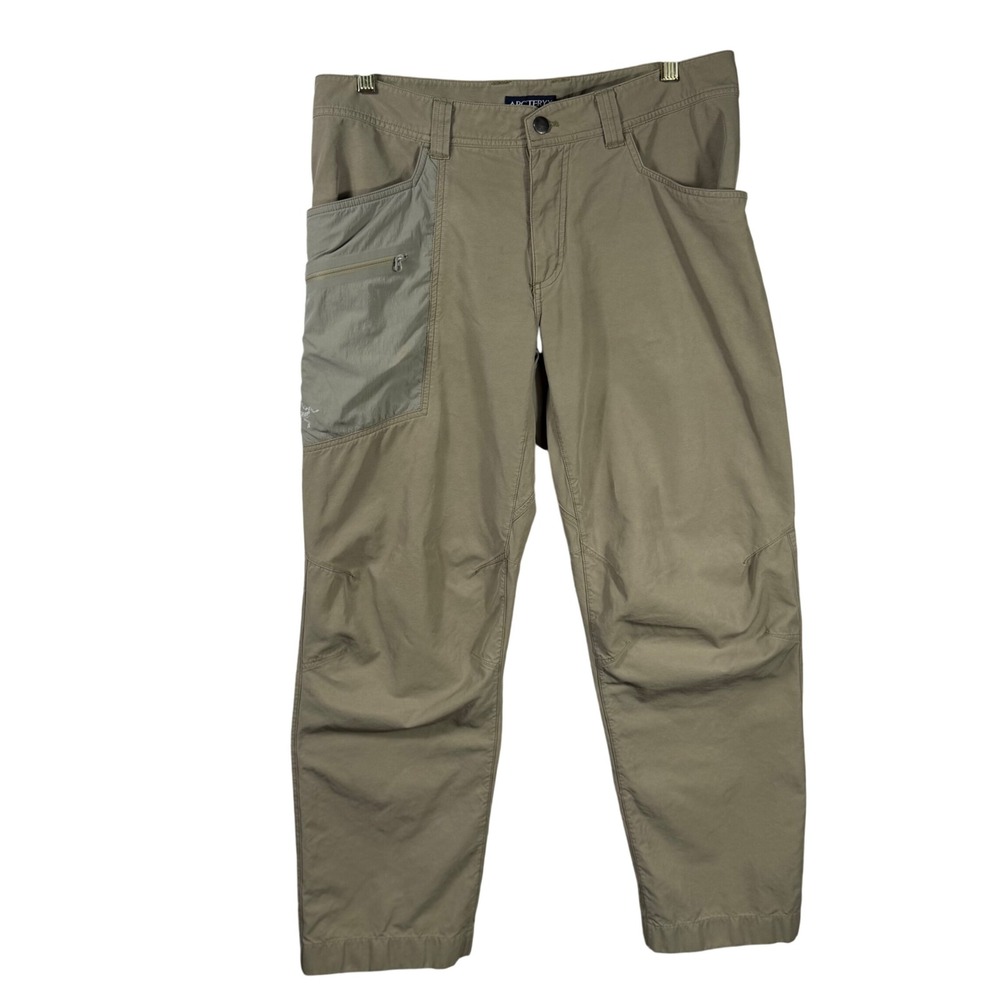 Arcteryx Mens Canvas Hiking Pants Tan Khaki Articulated Knee Cargo 34